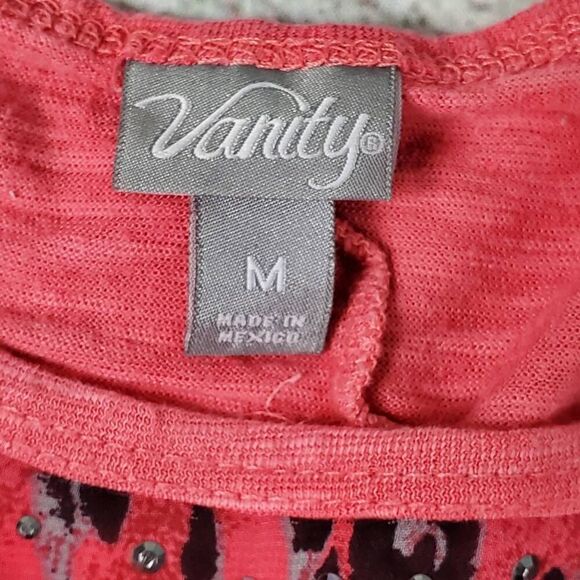 Vanity Coral Leopard Print Dolman Top Size M Animal Print Rhinestone Accent Blou - Picture 6 of 8